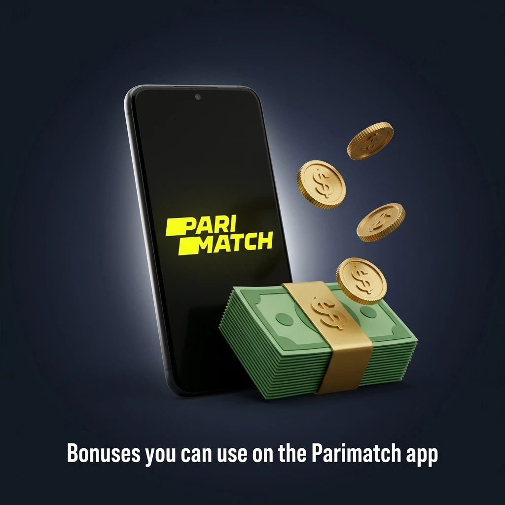 Parimatch app bonuses screen showing welcome bonus, deposit bonus and free bet offers with opt-in and wagering terms