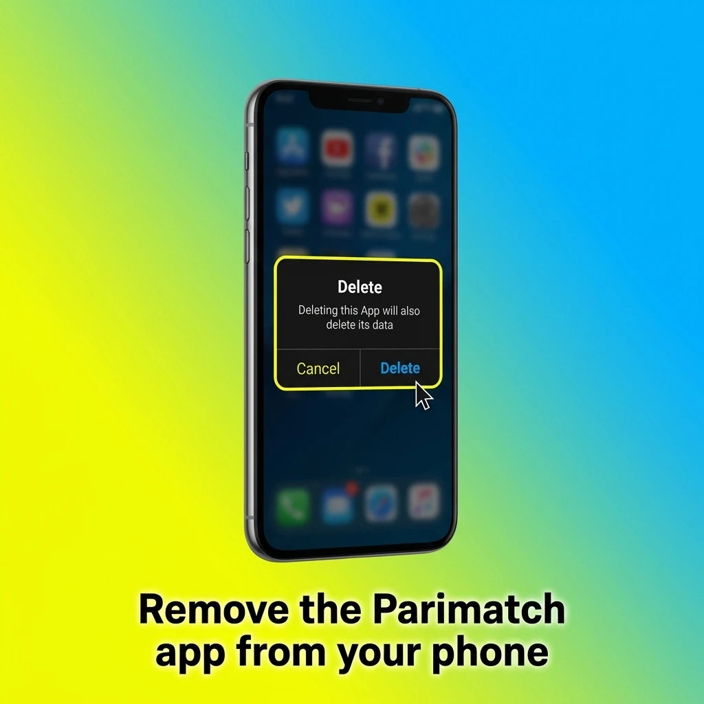 Steps to uninstall Parimatch app on Android and iPhone, noting app deletion removes local data but keeps account active